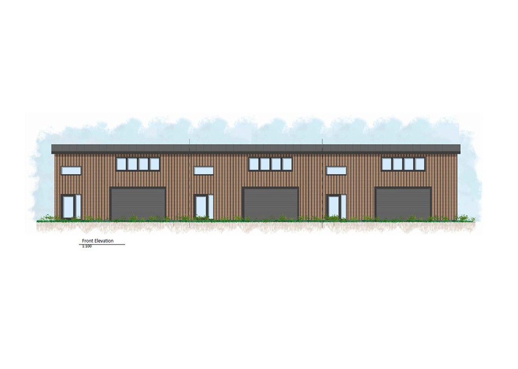 Lot: 52 - FREEHOLD SITE WITH PLANNING FOR 17 EMPLOYMENT UNITS - Front Elevation - Type C
